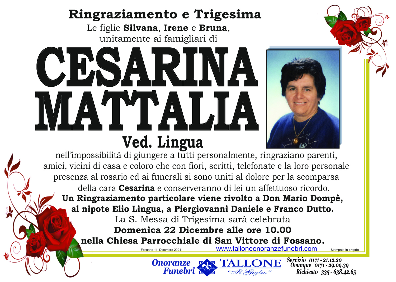 <br />
<b>Warning</b>:  Undefined variable $info in <b>/home/tallone/public_html/ringraziamenti.php</b> on line <b>68</b><br />
Cesarina Mattalia